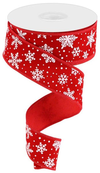 RIBBON | 1.5"X10YD| SNOWFLAKES ON VELVET | RED/WHITE | RGC182924