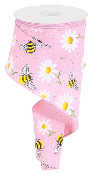 RIBBON | 2.5"X10YD | BUMBLE BEE | DAISY FLOWER | ON ROYAL | MULTICOLOR | RGC184815