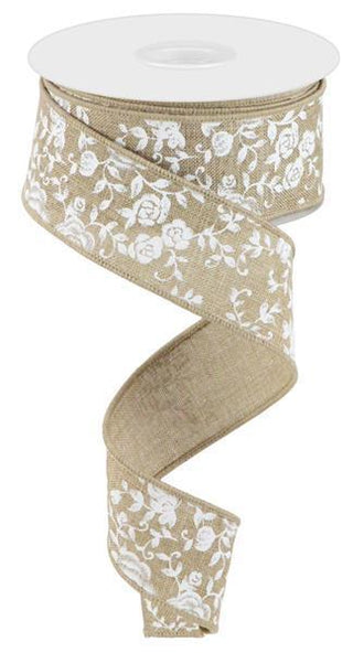 RIBBON | 1.5"X10YD MINI ROSE ON ROYAL | LIGHT BEIGE/WHITE | RGC186001