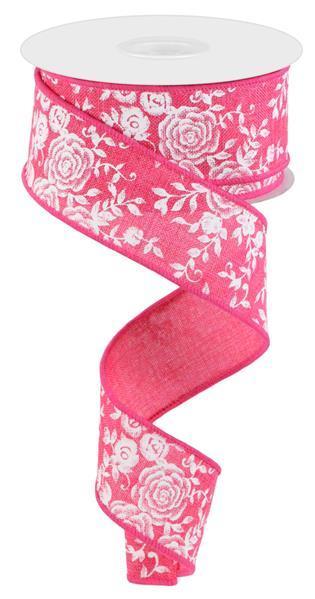 RIBBON | 1.5"X10YD MINI ROSE ON ROYAL | HOT PINK/WHITE | RGC186011