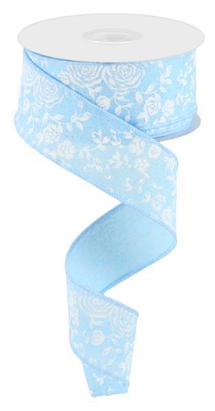 RIBBON | 1.5"X10YD MINI ROSE ON ROYAL | PALE BLUE/WHITE | RGC186014