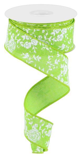 RIBBON | 1.5"X10YD | MINI ROSE | ON ROYAL | LIME GREEN/WHITE | RGC186033