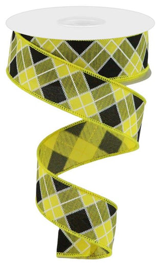 RIBBON | 1.5"X10YD | DIAGONAL CHECK | YELLOW | BLACK | WHITE | RGC19658N