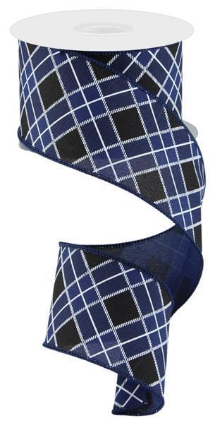 RIBBON | 2.5"X10YD | DIAGONAL CHECK | NAVY BLUE | BLACK | WHITE | RGC197019