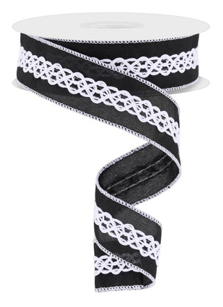 RIBBON | 1.5"X10YD | 2-IN-1 FAUX ROYAL  | LACE MIDDLE | BLACK/WHITE | RGC8110X6