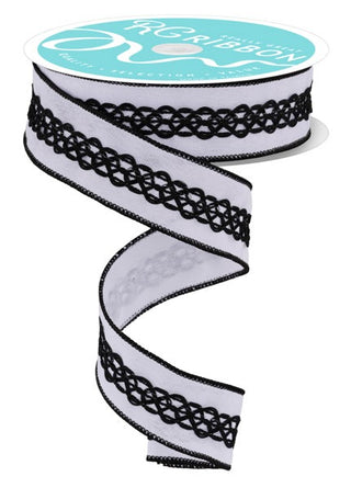 RIBBON | 1.5"X10YD | 2-IN-1 FAUX ROYAL  | LACE MIDDLE | WHITE/BLACK | RGC811227