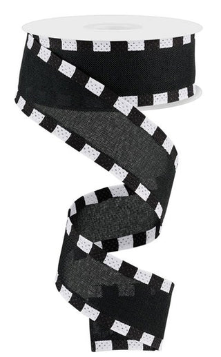 RIBBON | 1.5"X10YD FAUX ROYAL BURLAP/STRIPE | BLACK/WHITE | RGC813402