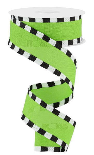 RIBBON | 1.5"X10YD FAUX ROYAL BURLAP/STRIPE | FRESH GREEN/BLACK/WHITE | RGC8134AM