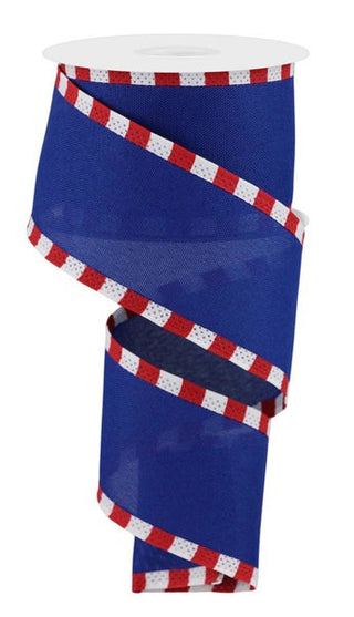 RIBBON | 2.5"X10YD FAUX ROYAL BURLAP/STRIPE | ROYAL BLUE/RED/WHITE | RGC8135A1