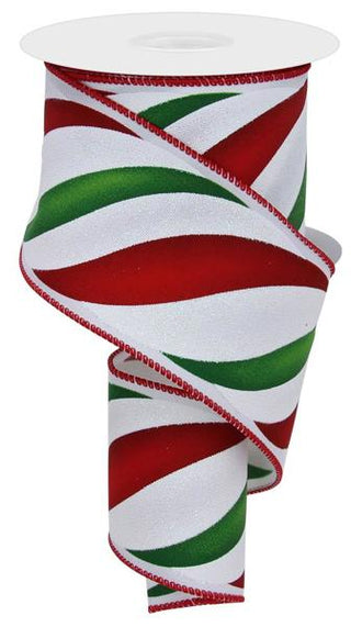 RIBBON | 2.5" X 10 YD | CANDY STRIPE | HOLLY/BERRIES | WINTER | CHRISTMAS | RGE1049E9
