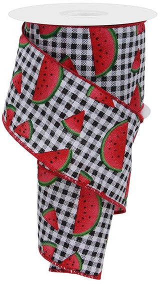 RIBBON | 2.5"X10YD WATERMELON SLICE/GINGHAM | BLACK/RED/GREEN | RGE1063