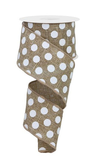 RIBBON | 2.5"X10YD | POLKA DOTS | NATURAL/WHITE | RGE1319