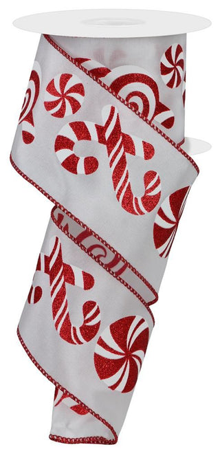 RIBBON | 2.5"X10YD BOLD PEPPERMINTS/CANDY CANE | WHITE/RED | RGE146927
