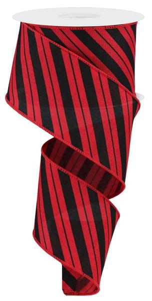 RIBBON | 2.5"X10YD | DIAGONAL LINE | FAUX ROYAL BURLAP | RED/BLACK | RGE154124