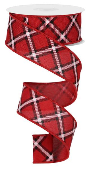 RIBBON | 1.5"X10YD DIAGONAL DASH PLAID | RED/BLACK/WHITE | RGE155724