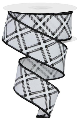 RIBBON | 1.5"X10YD DIAGONAL DASH PLAID |WHITE/BLACK | RGE156327