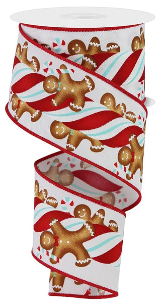 RIBBON | 2.5"X10YD | GINGERBREAD KIDS/CANDY | WHITE/RED/ICE BLUE/BRWN | RGE1580H1