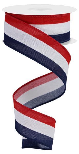 RIBBON | 1.5"X10YD FAUX 3-IN-1 VERTICAL STRIPE | RED/WHITE/BLUE | RGE1608A1