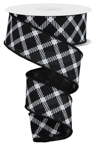 RIBBON | 1.5"X10YD DIAMND CHECK/FAUX ROYAL BURLAP | BLACK/WHITE | RGE161002