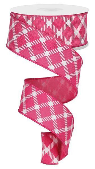 RIBBON | 1.5"X10YD DIAMND CHECK/FAUX ROYAL BURLAP | FUCHSIA/WHITE | RGE161007