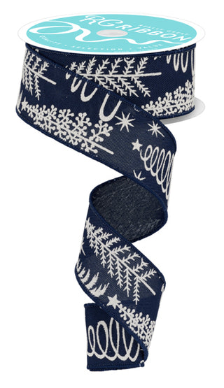 RIBBON | 1.5"X10YD | MULTI TREES | FAUX ROYAL BURLAP | NAVY BLUE/WHITE | RGE161419