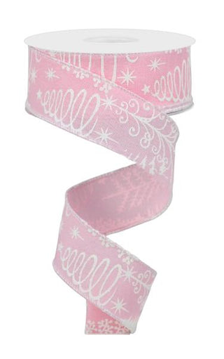 RIBBON | 1.5"X10YD | MULTI TREES | FAUX ROYAL BURLAP | PINK/WHITE | RGE161422