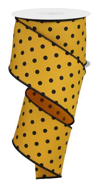 RUBAN | 2,5"X10YD | PETITS POIS | JAUNE FONCÉ/NOIR