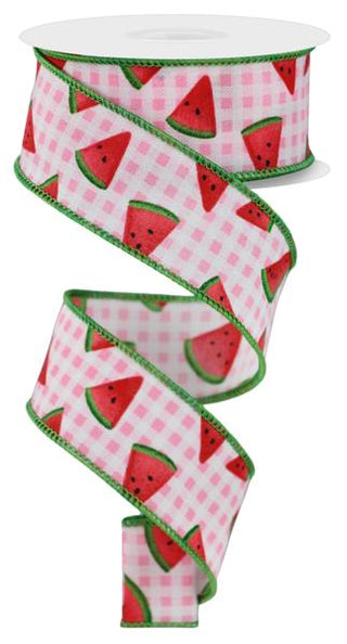 RIBBON | 1.5"X10YD WATERMELON SLICE W/GINGHAM | WHT/LT PNK/BLK/RED/GRN | RGE178215