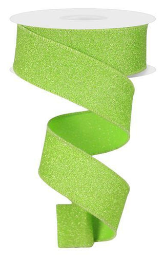 RIBBON | 1.5"X10YD | FINE GLITTER | ON FAUX ROYAL | LIGHT GREEN/FRESH GREEN | RGE1789LT