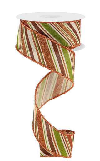 RIBBON | 1.5"X10YD VERTICLE STRIPE | Color: Lt Nat/Moss/Brwn/Orng | RGE182444