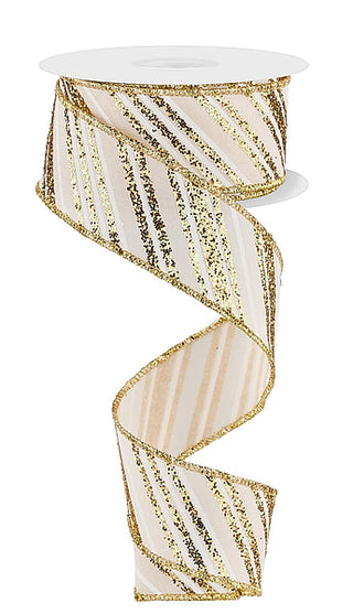 RIBBON | 1.5"X10YD | DIAGONAL LINE/ ROYAL BURLAP | CREAM/GOLD/WHITE | RGE185238