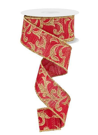 RUBAN | 1.5"X10YD | FEUILLE D'ACANTHE | MET | ROUGE/OR
