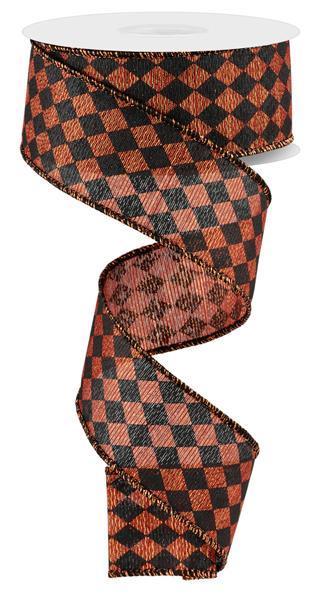 RIBBON | 1.5"X10YD SMALL HARLEQUIN METALLIC |COPPER/ORANGE/BLACK | RGE190668