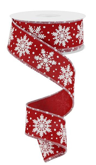 RIBBON | 1.5"X10YD | SNOWFLAKES | WINTER | RED/WHITE | RGE197324