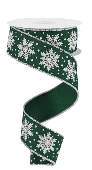 RIBBON | 1.5"X10YD | SNOWFLAKES | WINTER | HUNTER GREEN/WHITE | RGE197412