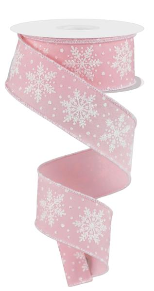 RIBBON | 1.5"X10YD | SNOWFLAKES | WINTER | LT PINK/WHITE | RGE197415 | Taiwan