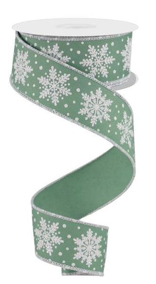 RIBBON | 1.5"X10YD | SNOWFLAKES | WINTER | SAGE GREEN/WHITE | RGE1974H2 | Taiwan