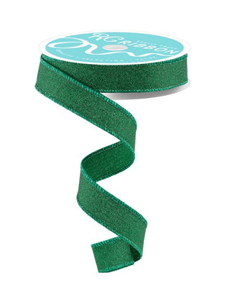 RIBBON | 7/8"X10YD FINE GLITTER ON FAUX ROYAL | EMERALD GREEN | RGE778906