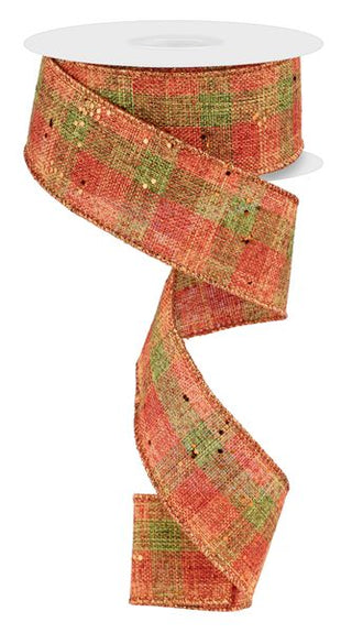 RIBBON | 1.5"X10YD | HEX GLITTER | ON WOVEN | OR/MOSS/COPPER | RGF105052