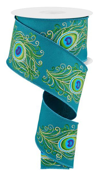 RIBBON | 2.5"X10YD | PEACOCK FEATHER | DK TEAL/GRN/BLUE/GOLD | EVERYDAY | RGF108034