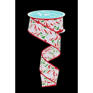 RIBBON | 1.5"X10YD GLITTER CANDY CANES | WHITE/RED/GREEN | RGF122627