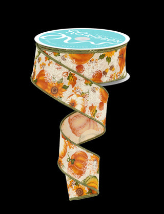 RIBBON | 1.5"X10YD | PUMPKIN/SUNFLOWER/ACORN | CREAM/ORANGE/MUSTARD/BROWN/MOSS | RGF1231K5