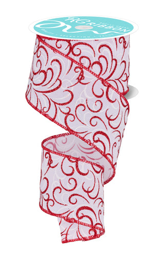 RIBBON | 2.5"X10YD | MULTI SWIRLS | GLITTER | WHITE/RED | RGF132367