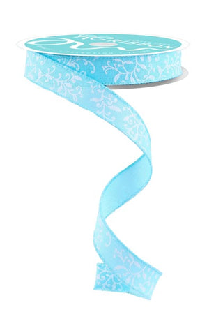 RIBBON | 5/8"X10YD | GLITTER MINI LEAVES VINES ROYAL | ICE BLUE/WHITE/SILVER | RGF1396H1