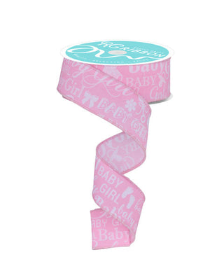 RIBBON | 1.5"X10YD | BABY GIRL | PINK/WHITE | BABY GIRL | RGF140215