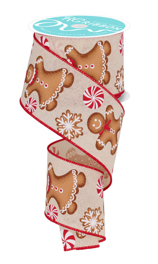 RIBBON | 2.5"X10YD GINGERBREAD | CREAM/BRN/RED | RGF1406C2