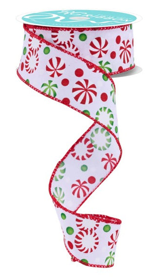 RIBBON | 1.5"X10YD | CHRISTMAS CANDY | WHITE/RED/GREEN | RGF14268R | HTS-5806.32.1040 | Taiwan