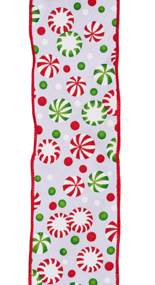 RIBBON | 2.5"X10YD | CHRISTMAS CANDY | WHITE/RED/GREEN | RGF14278R