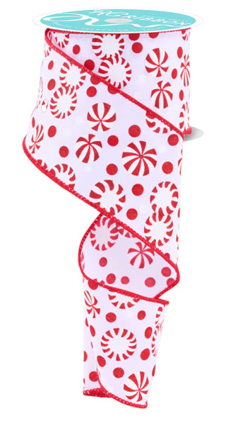 RIBBON | 2.5"X10YD CHRISTMAS CANDY | WHITE/RED | RGF142967