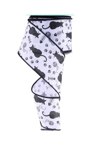RIBBON | 2.5"X10YD | CAT SILHOUETTES | WHITE/BLACK | RGF151427